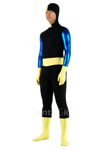 Black and Yellow Lycra Spandex Skinsuit Second Skin Wetlook Shiny Metallic Superhero Zentai Catsuit
