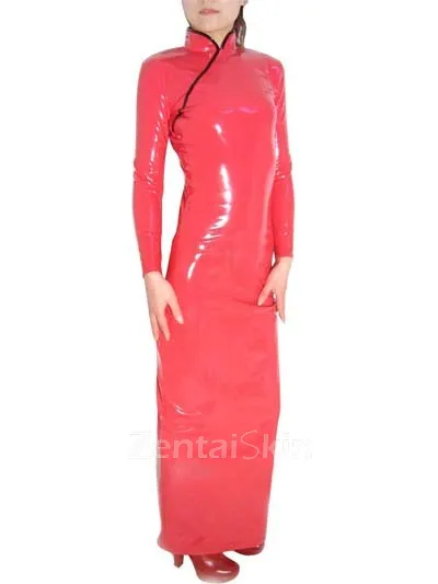 Second Skin Red Shiny PVC Cheong-sam Gown