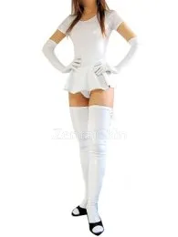 Second Skin White Short Sleeves Zentai Costume Wetlook Shiny Metallic Sexy Dress