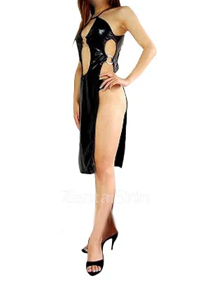 Second Skin Superior Black Zentai Costume Wetlook Shiny Metallic Sexy Dress