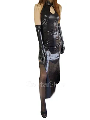 Second Skin Classic Black Zentai Costume Wetlook Shiny Metallic Sexy Dress