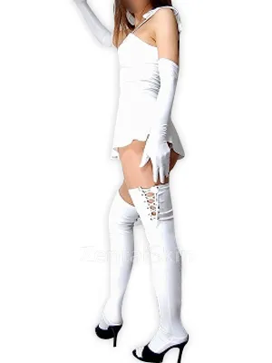 Second Skin Unusual White Zentai Costume Wetlook Shiny Metallic Sexy Dress