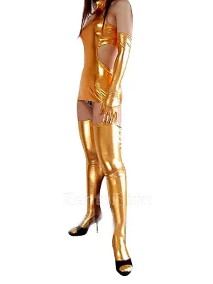 Second Skin Cheap Cool Gold Zentai Costume Wetlook Shiny Metallic Sexy Dress