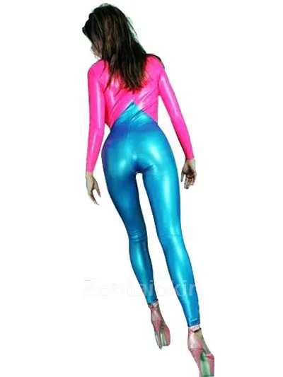 Two Way Zipper Wetlook Unitard PVC Unisex Catsuit Second Skin Clothing Party Costume