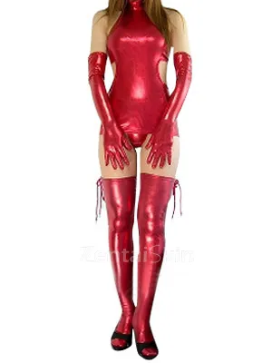 Second Skin Popular Classic Red Zentai Costume Wetlook Shiny Metallic Sexy Dress