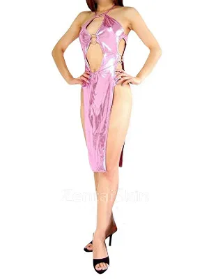 Second Skin Top Pink Zentai Costume Wetlook Shiny Metallic Sexy Dress