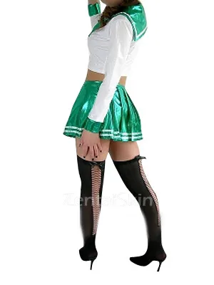 Long Sleeves Zentai Costume Wetlook Shiny Metallic Skirt Second Skin Clothing