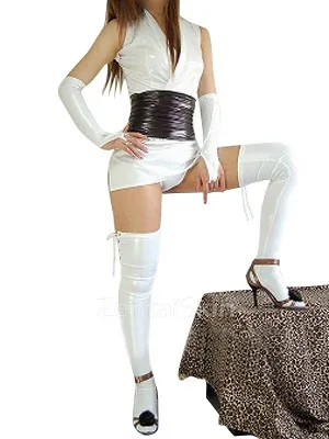 Second Skin Cool White Zentai Costume Wetlook Shiny Metallic Sexy Dress
