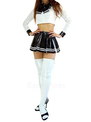 Pretty Long Sleeves Zentai Costume Wetlook Shiny Metallic Skirt Second Skin Clothing