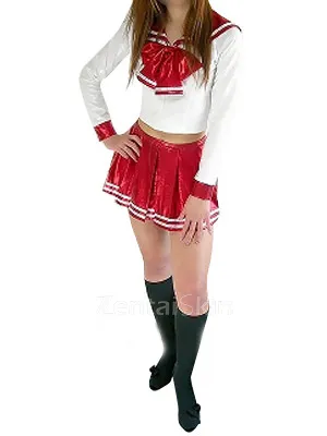 Charming Long Sleeves Zentai Costume Wetlook Shiny Metallic Skirt Second Skin Clothing