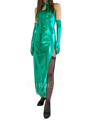 Second Skin Classic Green Zentai Costume Wetlook Shiny Metallic Sexy Dress