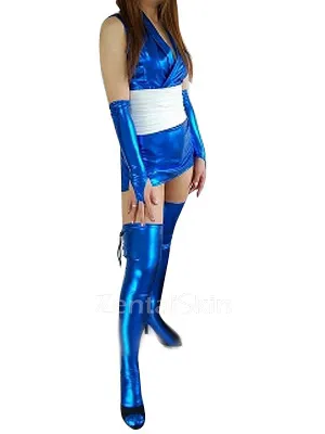 Second Skin Popular Suitable Blue Zentai Costume Wetlook Shiny Metallic Sexy Dress