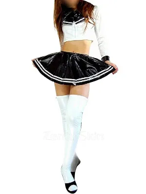 Pretty Long Sleeves Zentai Costume Wetlook Shiny Metallic Skirt Second Skin Clothing