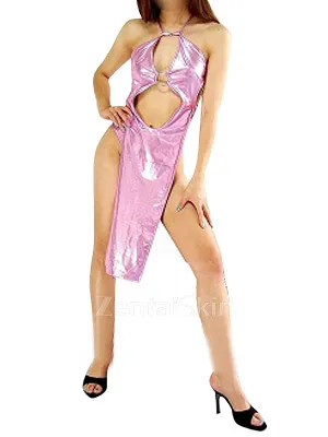 Second Skin Top Pink Zentai Costume Wetlook Shiny Metallic Sexy Dress