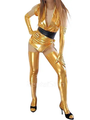 Second Skin Cheap Classic Gold Zentai Costume Wetlook Shiny Metallic Sexy Costume