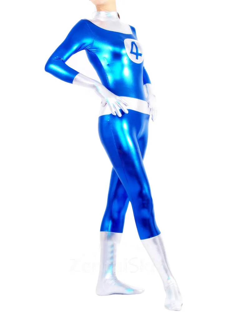 Zentai Costume Wetlook Unitard Skinsuit Shiny Metallic Fantastic 4 Unisex Catsuit Second Skin Clothing Party Costume