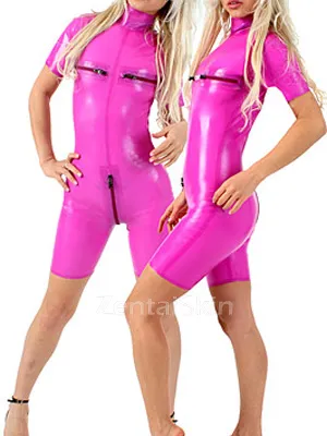 Pink Short Legs and Sleeves Latex Zentai Catsuit Second Skin Clothing