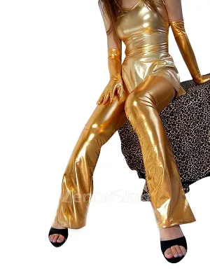 Second Skin Gold Spandex Costume Wetlook Shiny Metallic Sexy Pants