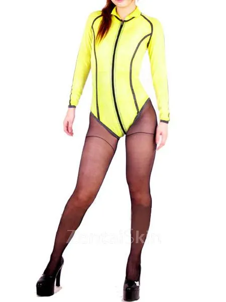 Front Open Latex Sports Half Length Catsuit Second Skin Clothing
