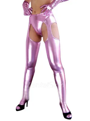 Second Skin Pink Zentai Costume Wetlook Shiny Metallic Sexy Bumbum Costume (G-string&bumbum Trousers)