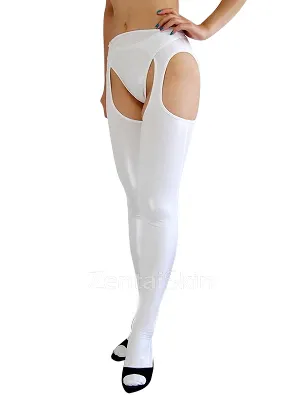 Second Skin White Spandex Costume Wetlook Shiny Metallic Sexy Shorts