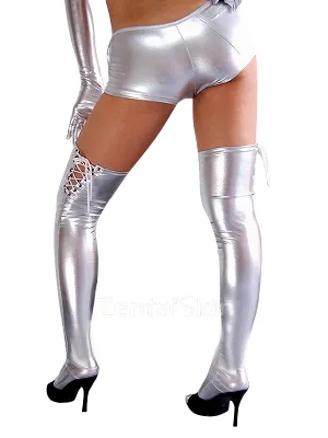 Second Skin Silver Spandex Costume Wetlook Shiny Metallic Sexy Bottom