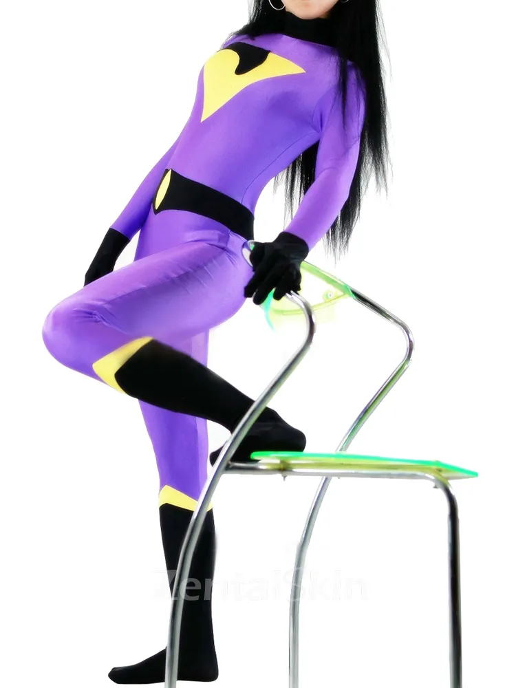 Lycra Spandex Morph Zentai Purple and Black Unisex Catsuit Unitard Second Skin Clothing Party Costume