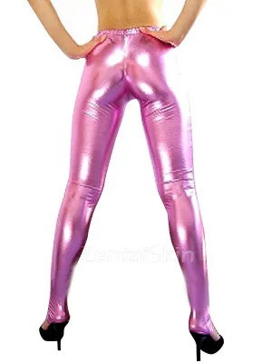 Second Skin Pink Spandex Costume Wetlook Shiny Metallic Sexy Trousers