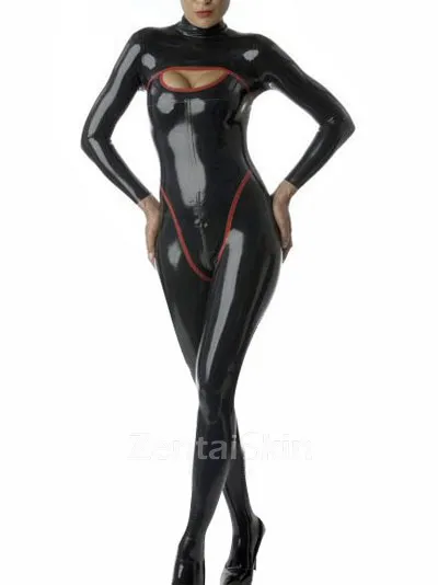 Black Long Sleeves Latex Catsuit Second Skin Clothing