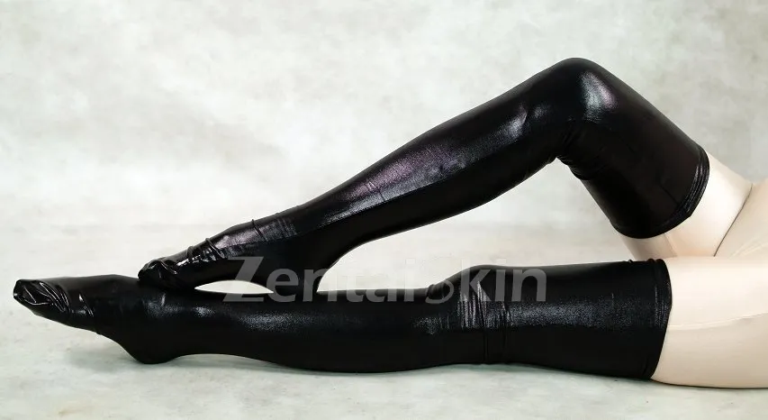 Second Skin Zentai Black Zentai Costume Wetlook Shiny Metallic Stockings