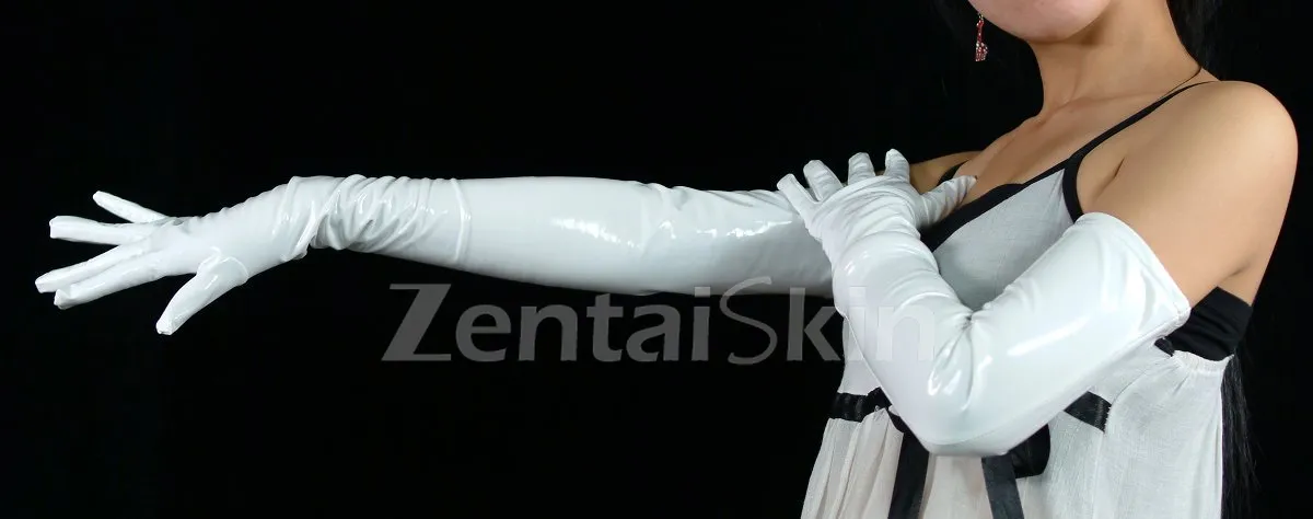 Second Skin White PVC Long Gloves Zentai Gloves