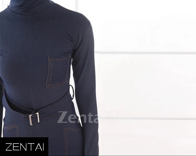 Elastic Stretch Denim Blue Jeans Fashion Zentai Catsuit Unitard Second Skin Clothing Tights