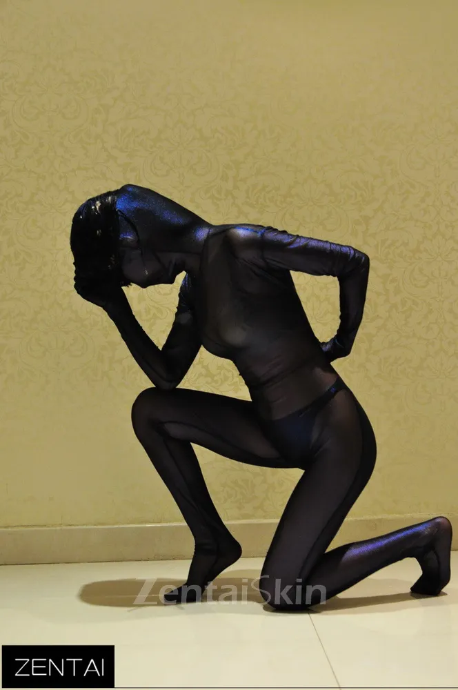 Full Body Second Skin Costume Tights Purple Sexy Translucent Silk Painted Gold Zentai Suit Costume