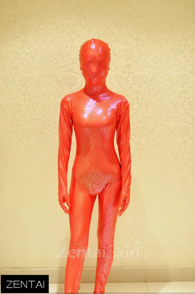 Red and Gold Flake Coating Fullbody Sex Second Skin Zentai Suit