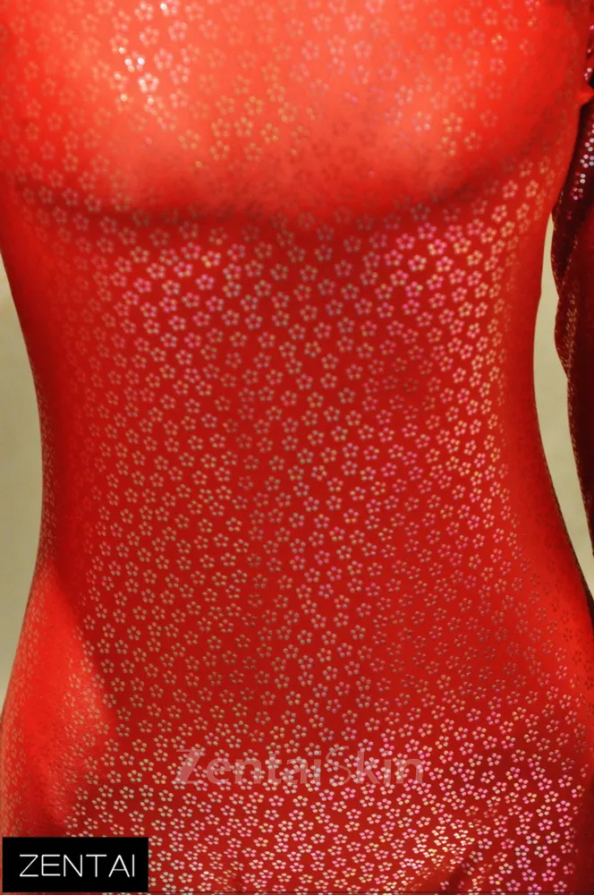 Red and Gold Flake Coating Fullbody Sex Second Skin Zentai Suit