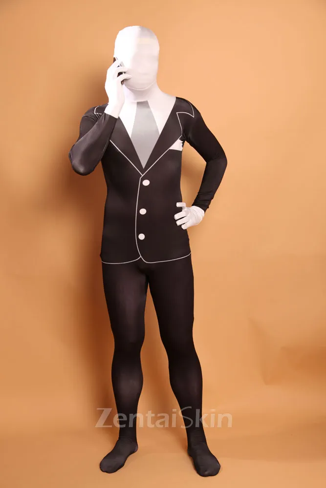Men\'s Black and White Halloween Full Body Morph Costume Spandex Skinsuit Holiday Unisex Lycra Second Skin Zentai Suit