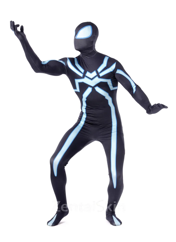 Lycra Black Fluorescence Spiderman Super Hero Full Body Second-skin Spandex Skinsuit Unisex Spiderman Zentai Catsuits