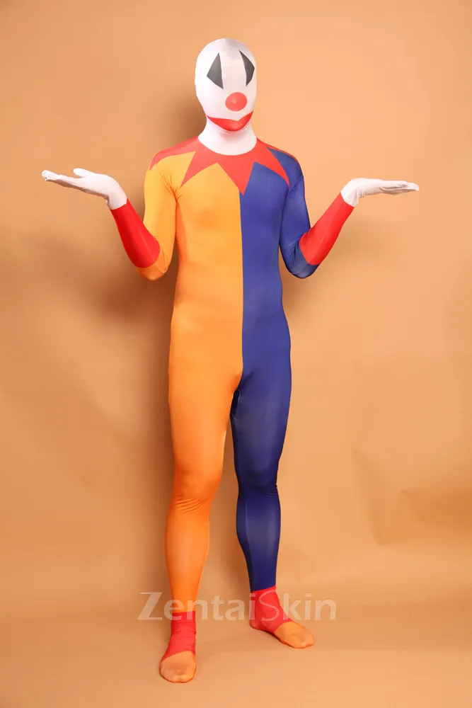 Orange and Blue Clown Halloween Full Body Morph Costume Spandex Skinsuit Holiday Unisex Lycra Second Skin Zentai Suit