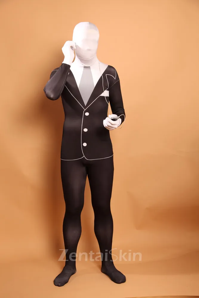 Men\'s Black and White Halloween Full Body Morph Costume Spandex Skinsuit Holiday Unisex Lycra Second Skin Zentai Suit