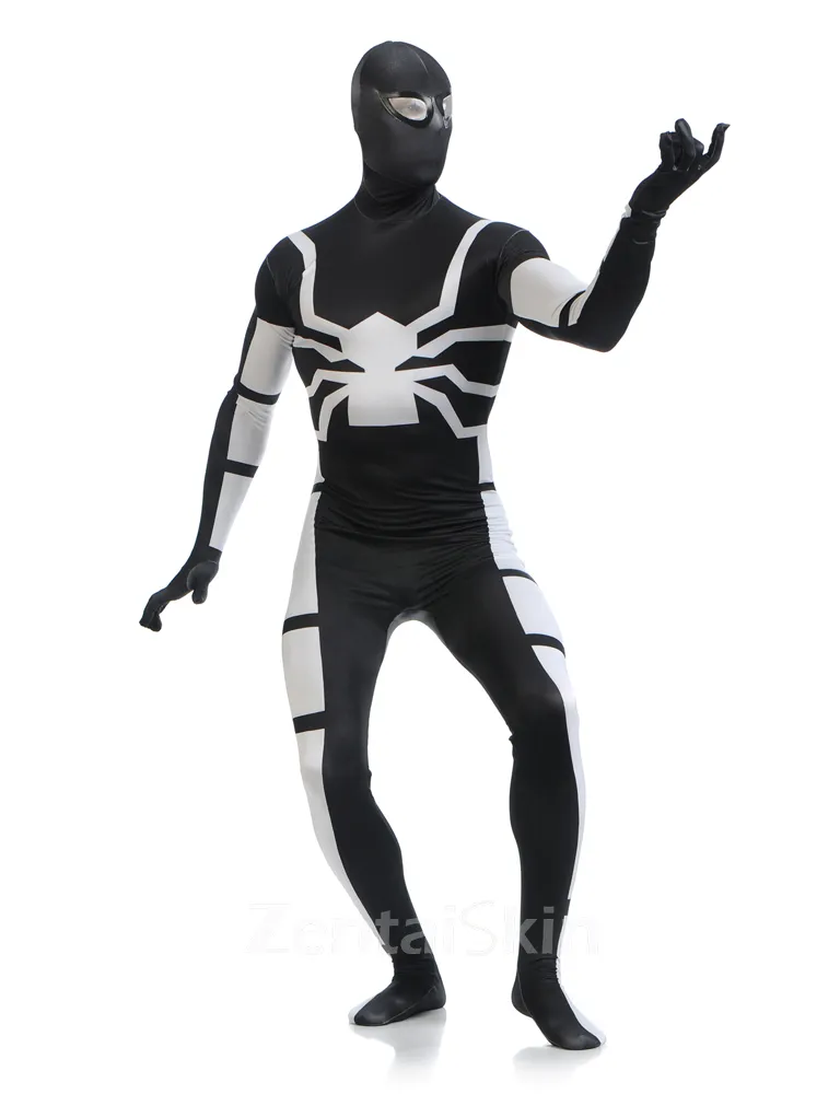 Halloween Full Body Second-skin Tights Black and White Spiderman Super Hero Spandex Skinsuit Holiday Unisex Lycra Zentai Catsuits