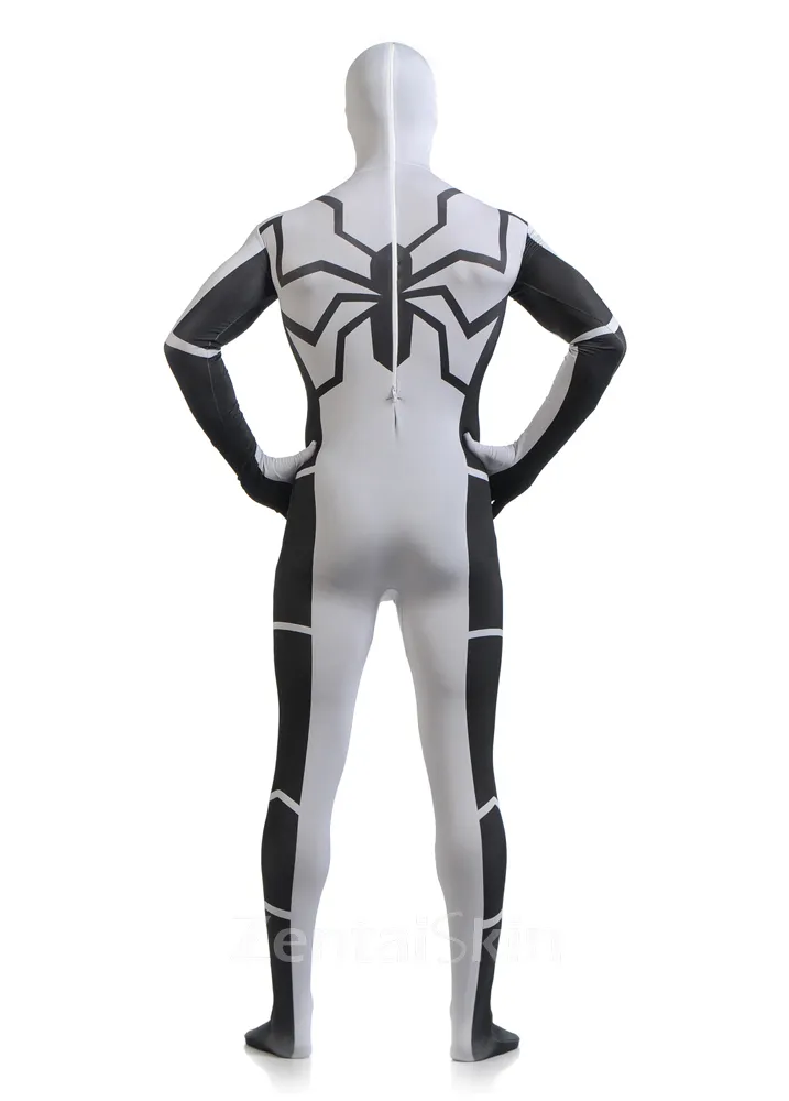 Halloween Full Body Second-skin Tights White and Black Spiderman Costume Super Hero Spandex Skinsuit Unisex Lycra Zentai Catsuits