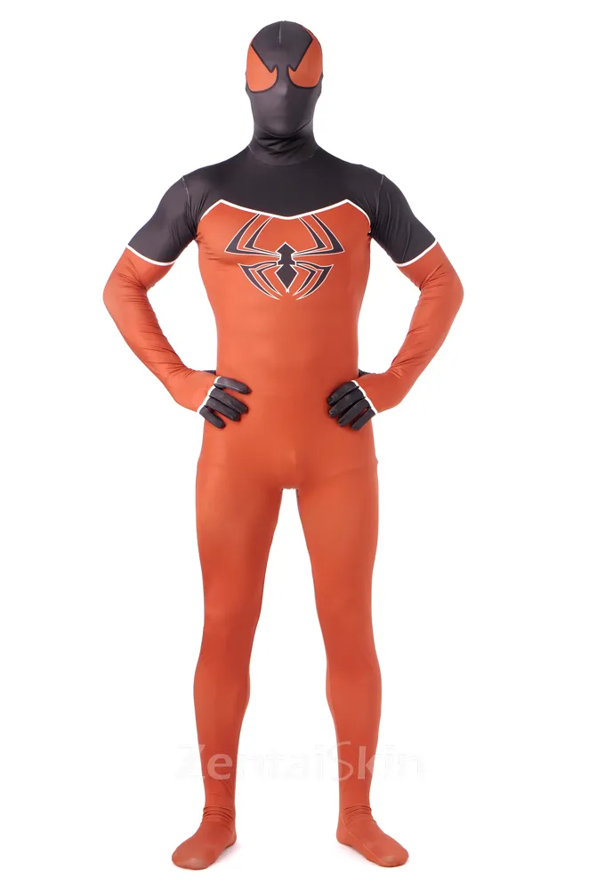 Full Body Super Hero Costume Orange and Black Spiderman Spandex Skinsuit Unisex Lycra Spandex Skinsuit Spiderman Zentai Catsuit Second Skin Clothing