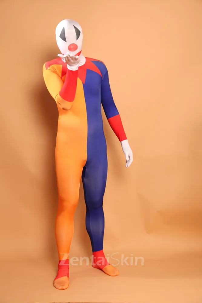 Orange and Blue Clown Halloween Full Body Morph Costume Spandex Skinsuit Holiday Unisex Lycra Second Skin Zentai Suit