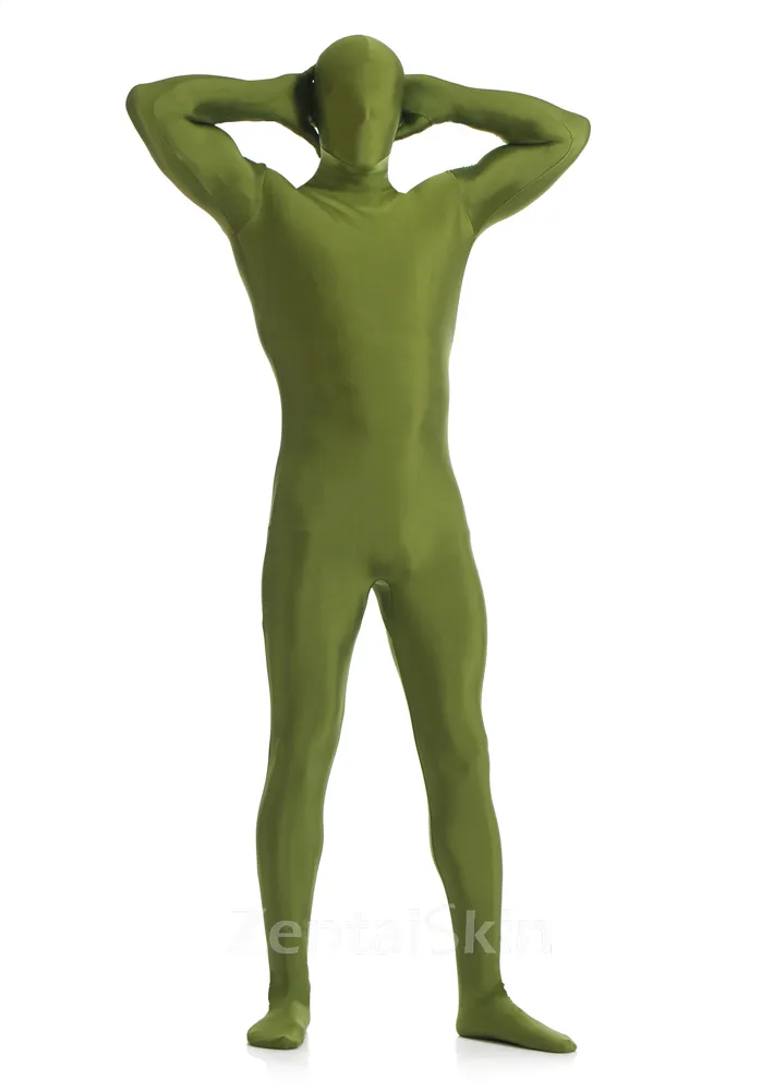 Deep Green Olive Green Full Body Morph Costume Spandex Holiday Unisex Lycra Unitard Second Skin Zentai Suit