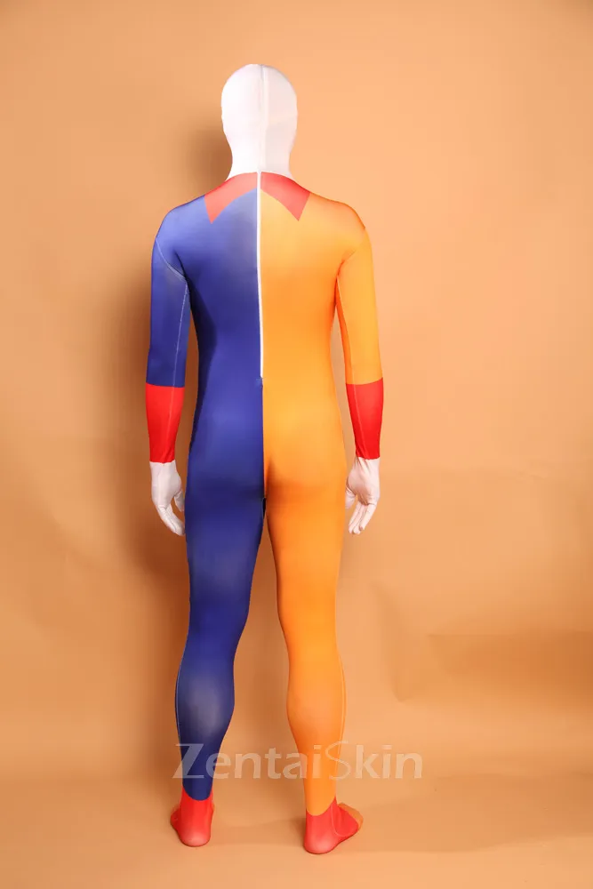 Orange and Blue Clown Halloween Full Body Morph Costume Spandex Skinsuit Holiday Unisex Lycra Second Skin Zentai Suit