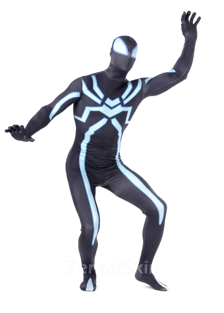 Lycra Black Fluorescence Spiderman Super Hero Full Body Second-skin Spandex Skinsuit Unisex Spiderman Zentai Catsuits