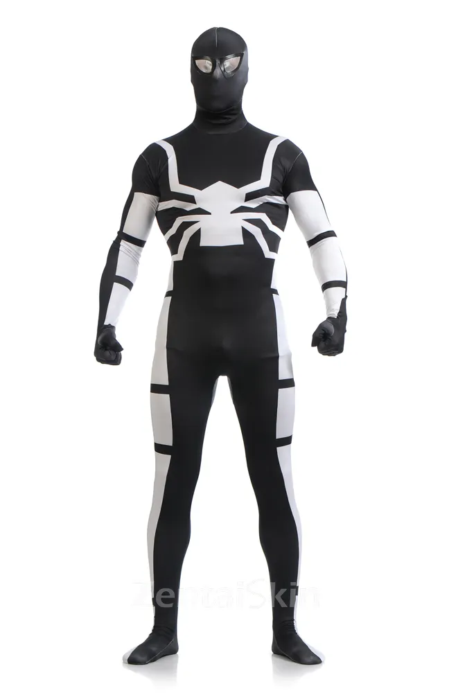 Halloween Full Body Second-skin Tights Black and White Spiderman Super Hero Spandex Skinsuit Holiday Unisex Lycra Zentai Catsuits