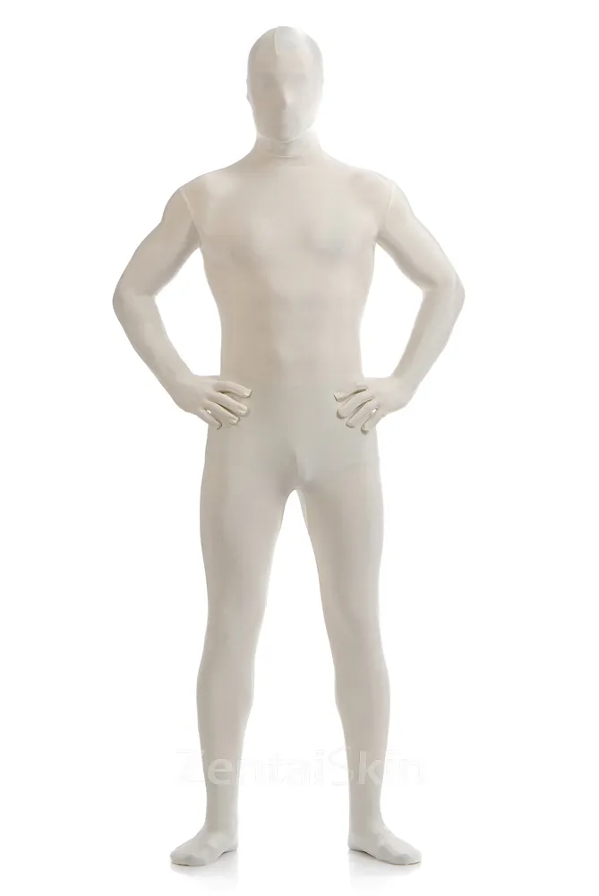 White Full Body Morph Costume Spandex Holiday Unisex Lycra Unitard Second Skin Zentai Suit