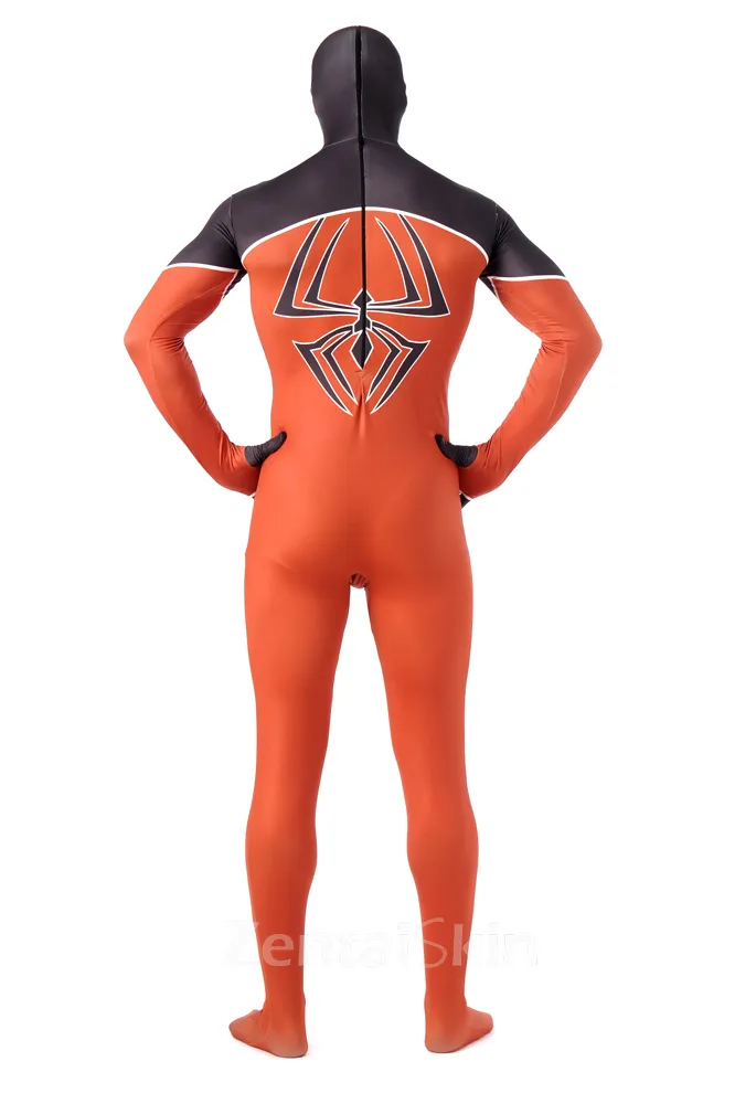 Full Body Super Hero Costume Orange and Black Spiderman Spandex Skinsuit Unisex Lycra Spandex Skinsuit Spiderman Zentai Catsuit Second Skin Clothing