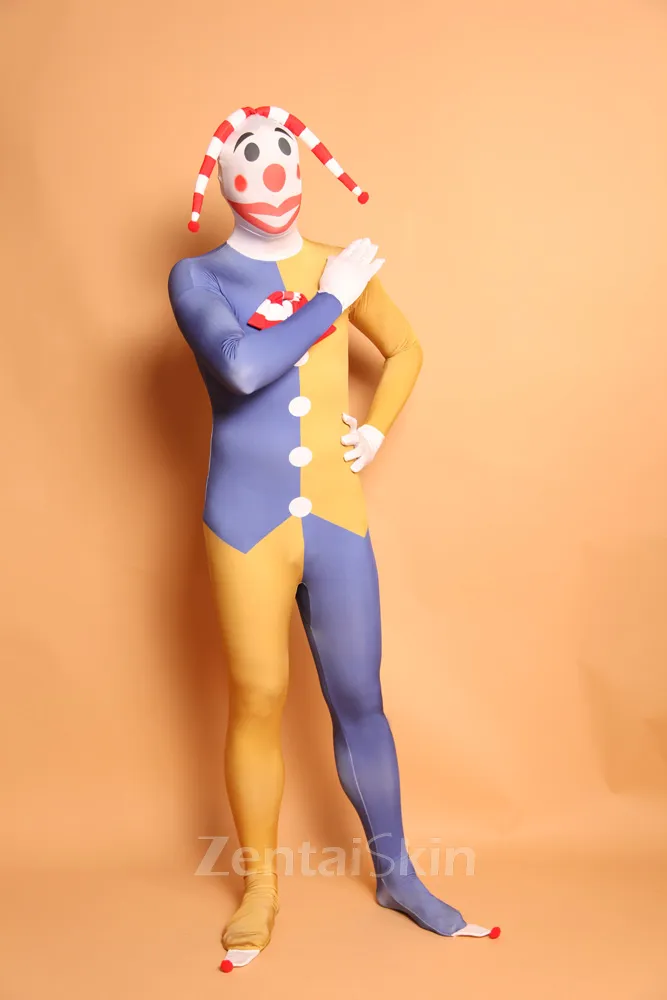 Mixed Color Clown Full Body Second Skin Costume Halloween Christmas Spandex Skinsuit Holiday Unisex Cosplay Zentai Suit